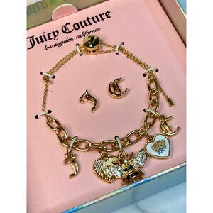Juicy Couture Gold Tone Bee Charm Bracelet Stud Earring Set -339